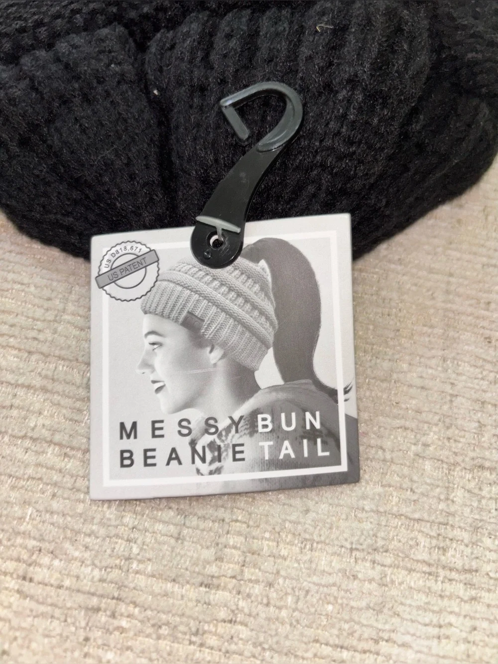NWT C.C Black Messy Bun Ponytail Beanie Cap Cable Knit Winter Hat Toboggan OS